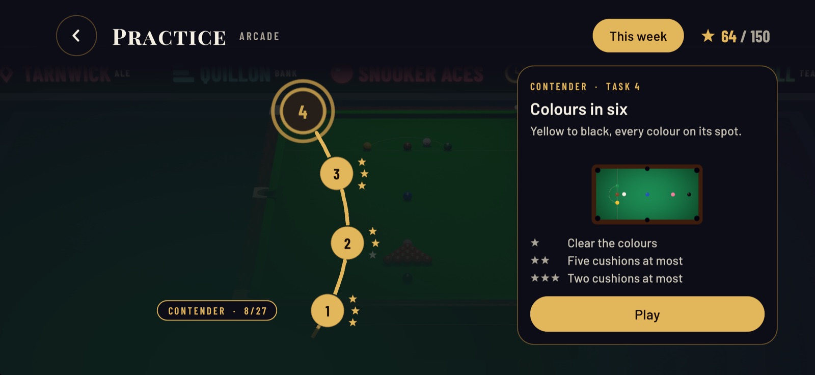 The practice path: a climbing line of tasks with the stars earned and the next task's card.